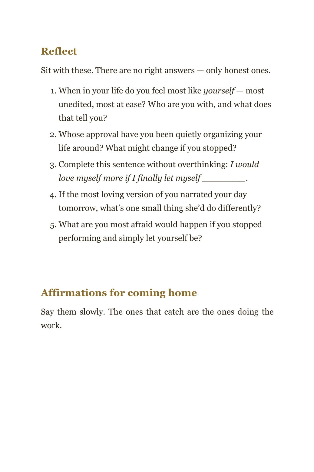 Reflect — journalling prompts closing the chapter