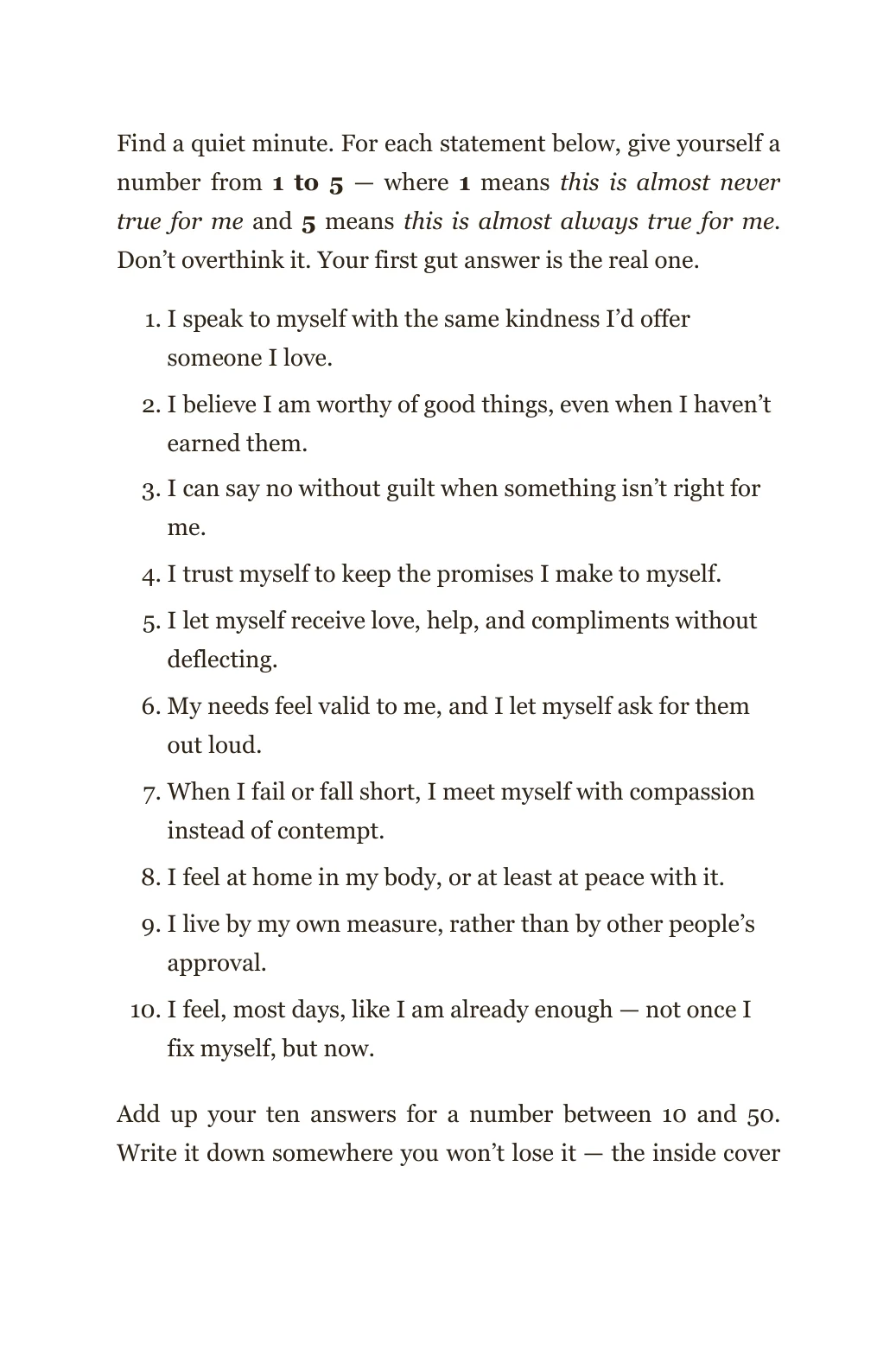 The Worthiness Audit — ten statements scored from one to five